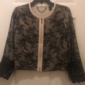 NWOT. Chico’s Black Label lace with faux leather